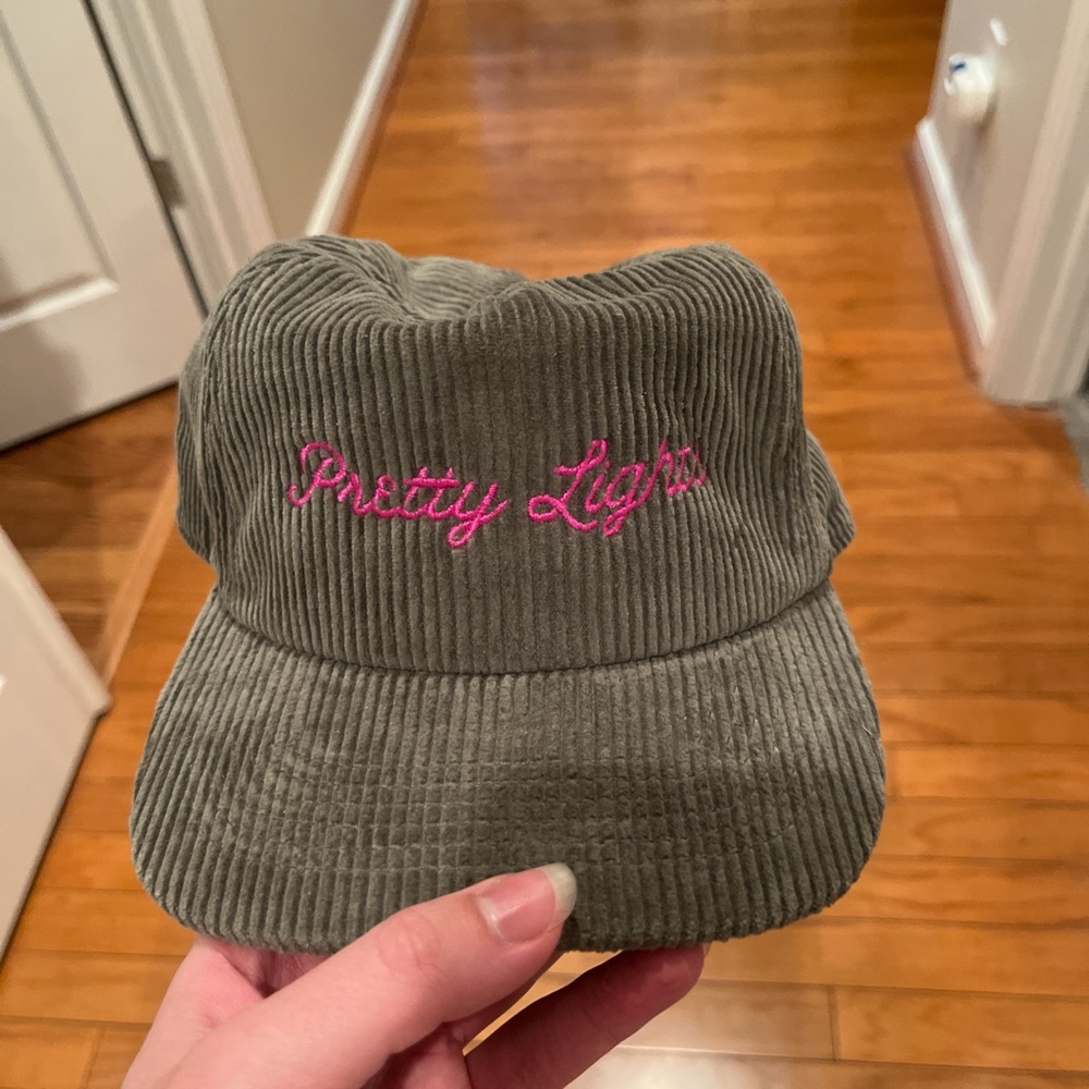 Green Corduroy Cap with Pink Embroidery